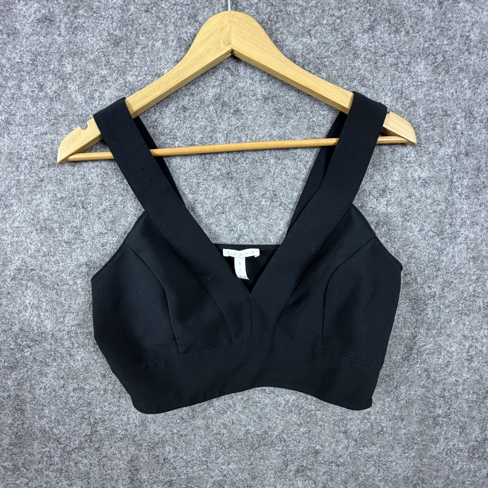 Leith Cropped Top Women Small Black Stretch Plunge V-Neck Wide Strap Side Zipper